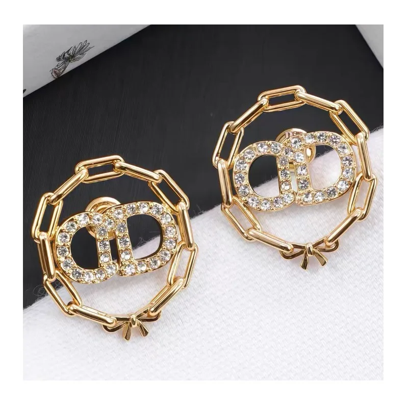 

Cabinet Letter Diamond French Round Bow Earrings Niche Earrings Light Luxury Earrings