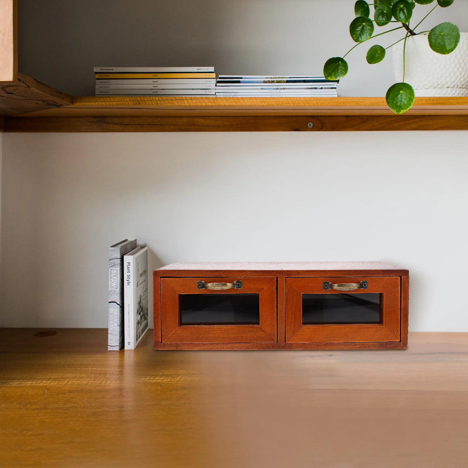 1Pcs Retro Storage Box with Glass Front Wooden Desktop Organizer for Jewelry Makeup Accessories Small Drawer Type Storage Case