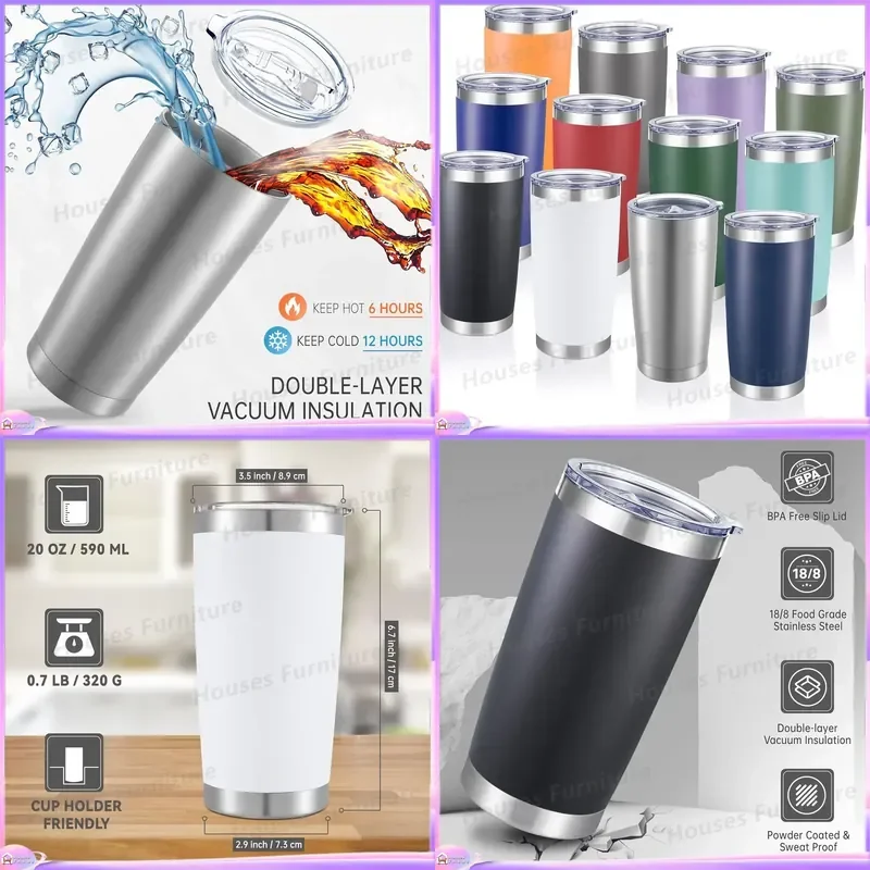 20oz Stainless Steel Tumbler Double Wall Vacuum Insulated Coffee Cup with Lid Classic Powder Coated Travel Mug for Hot Cold