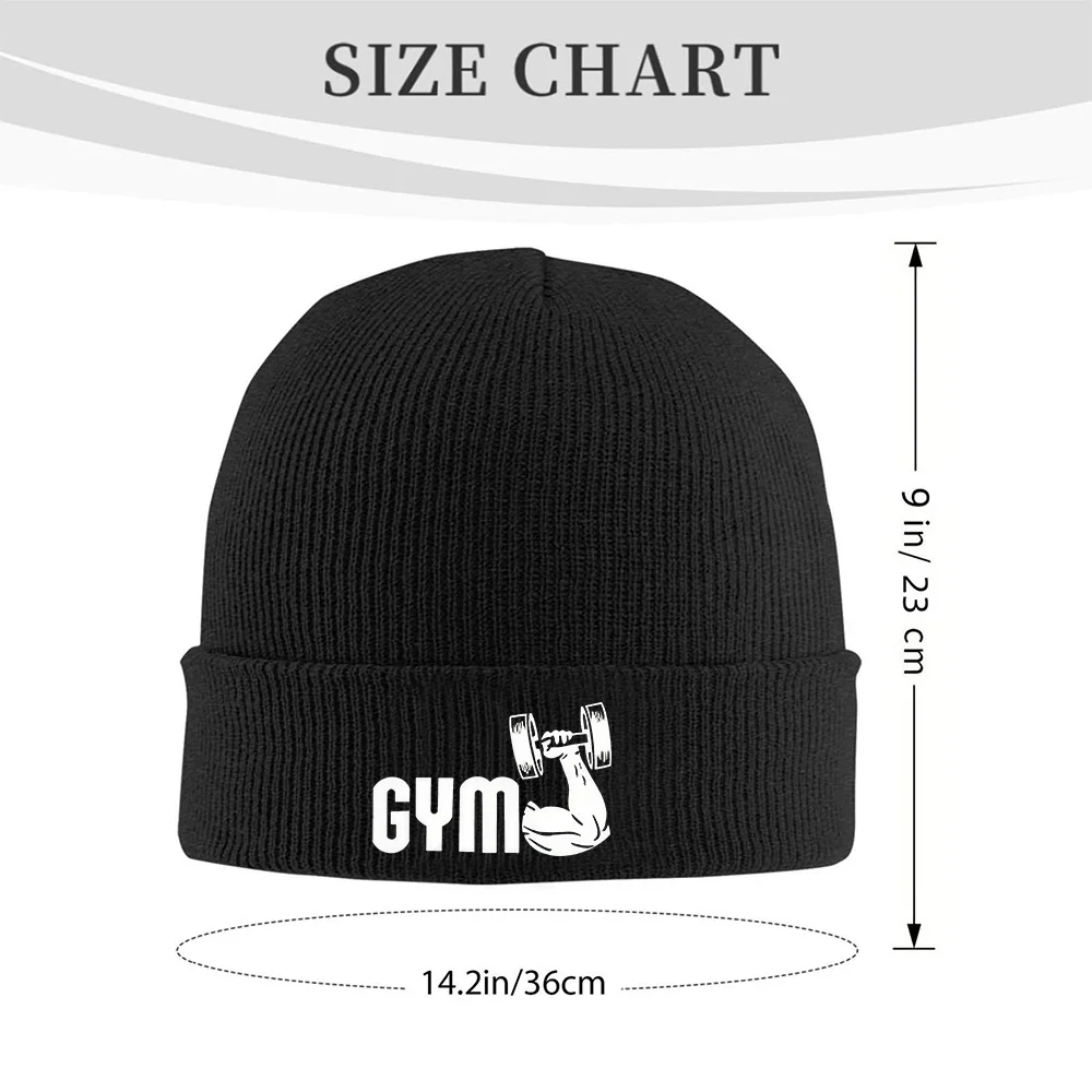 Gym Muscle Dumbbell Print Beanie Hat Unisex Winter Warm Stretchable Knit Hat for Ski Gym Outdoor