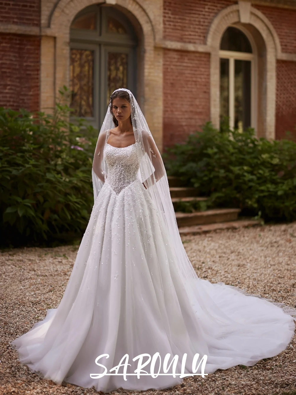 

Shimmering Beads Sequins Wedding Dress High-end A Line Outdoor Bridal Gown Customized Ethereal Tulle Corset Bride Wear No Veil