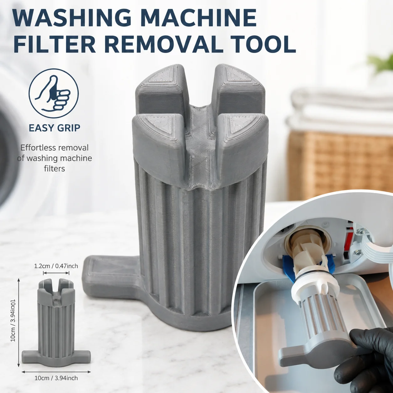 Washing Machine Filter Removal Tool Drain Pump Filter Cap Wrench Washer Maintenance Repair Cleaning Accessory Replacement Gray