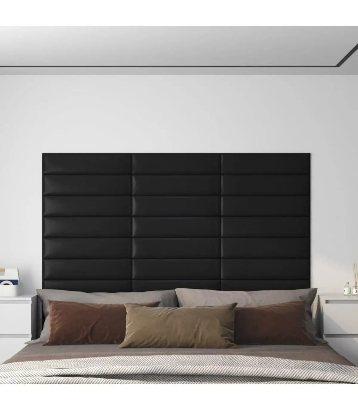 Wall covering wall panels 12 Pins black synthetic leather 60x15 cm 1,08 m²