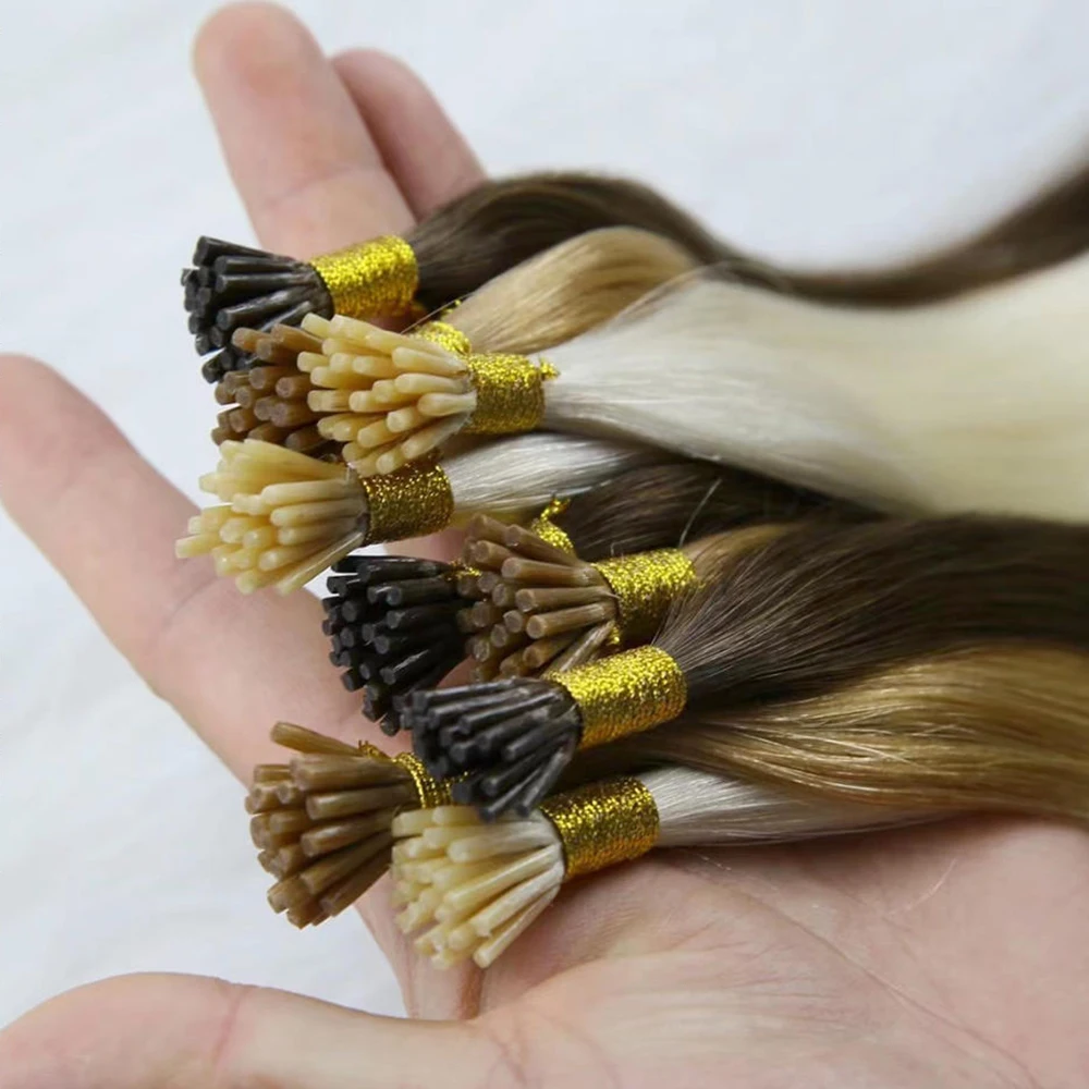 2026 Large Stock Virgin I Tip Hair Extensions Double Weft Russian Hair 1gs 100strands Pre-Bonded Stick Mini I Tip Human Hair