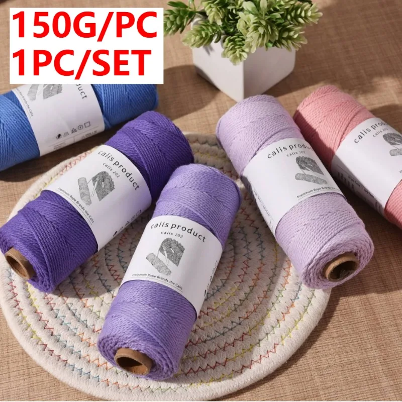 

3PLY 150G 1PC 2MM 100M DIY Round Yarn Cotton Thread Twisted Colored Cotton Yarn for Hand Knitting Bags Cushion Mat Hat Crafts