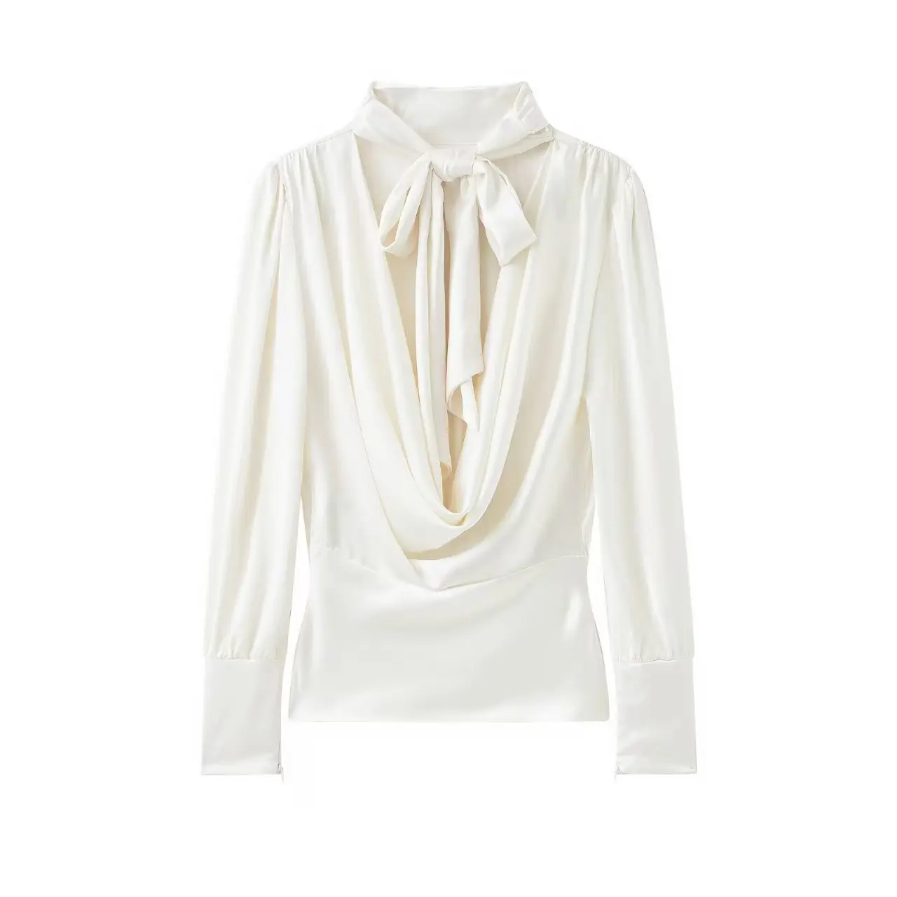 

Женская многофункциональная шифоновая блузка, осенняя элегантная утягивающая атласная рубашка с шарфом и длинными рукавами, рубашка с рукавами-фонариками
