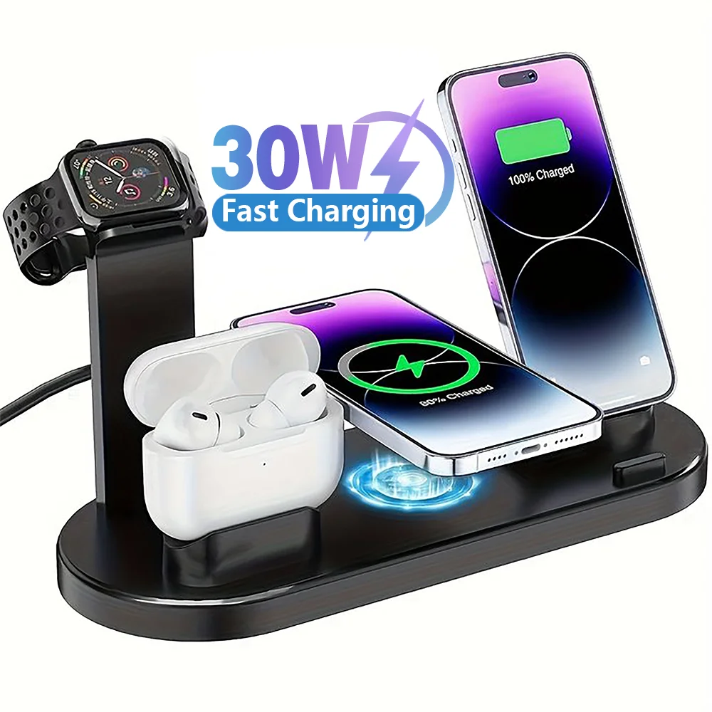 30W 7 in 1 Wireless Charger Stand Pad für iPhone 14 13 12 11 XR Apple Watch Airpods Pro iWatch 8 7 6 Schnellladestation