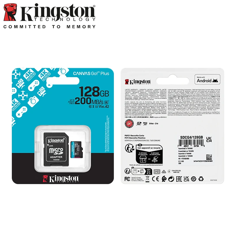 قماش كينغستون اذهب! بطاقة ذاكرة بلس مايكرو SD 64 جيجابايت 128 جيجابايت 256 جيجابايت 512 جيجابايت 1 تيرا بايت A2 V30 4K بطاقة ذاكرة بحد أقصى 200 ميجابايت/ثانية قراءة 160 ميجابايت/ثانية قم ببراءة فلاش TF