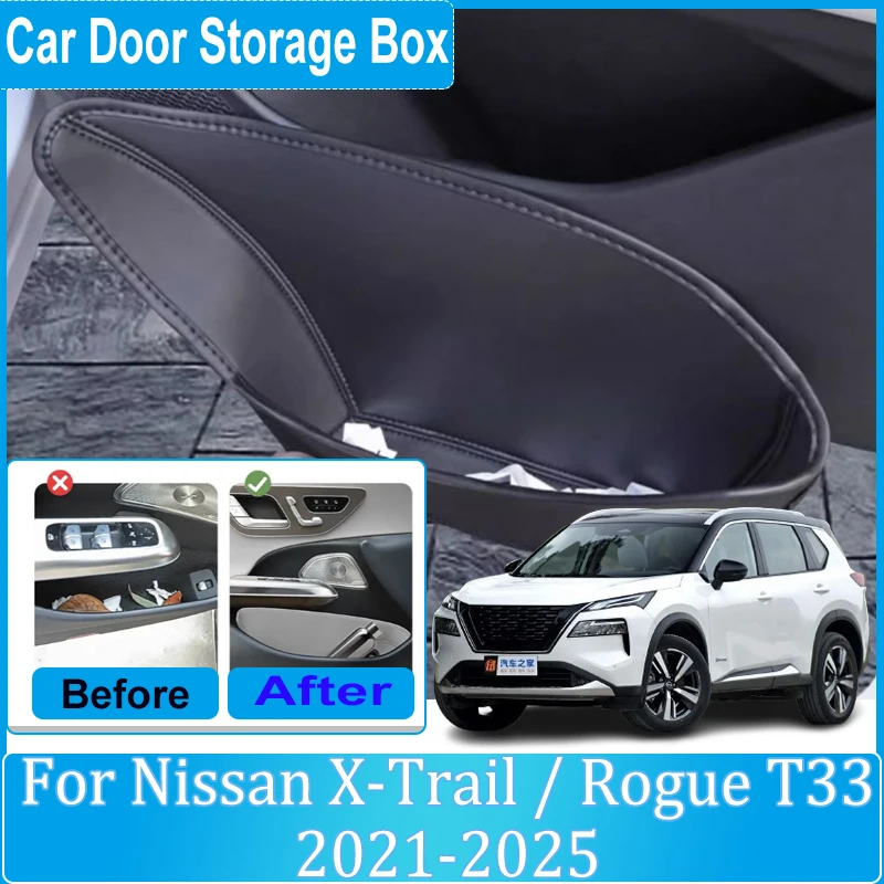 Auto Door Storage Box For Nissan X Trail T33 Accessories 2023 e power Rogue 2021-2025 Door Slot Storage Mat Shock-absorbing Pads
