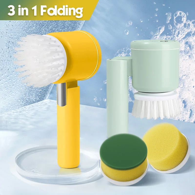 3 in 1 foldable electric cleaning brush, suitable for bathroom sink kitchen, electric cleaning and scrubber brush