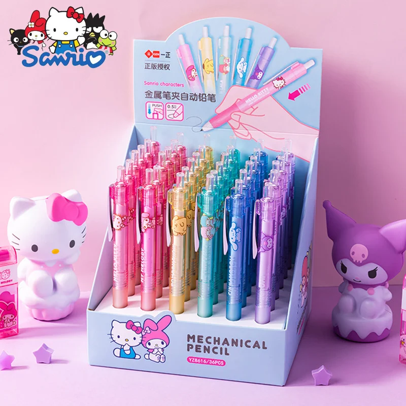 

6-36pcs Sanrio Cartoon Metal Pencil Holder Automatic Pencil Kuromi Cinnamoroll Melody Press The Pencil Stationery Wholesale