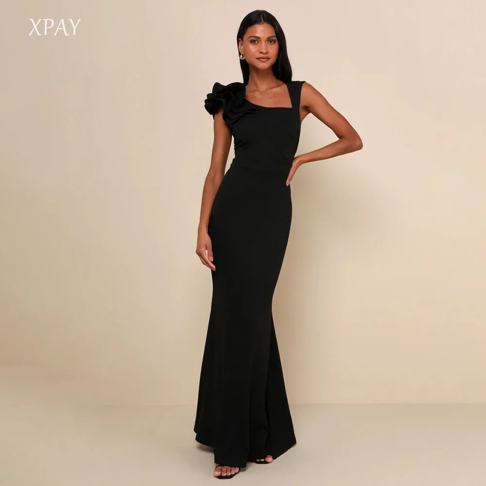 

XPAY Royal Black Mermaid Evening Dresses Matte Satin 3D Decoration Prom Gown Formal Party Dress Customized vestidos de noche