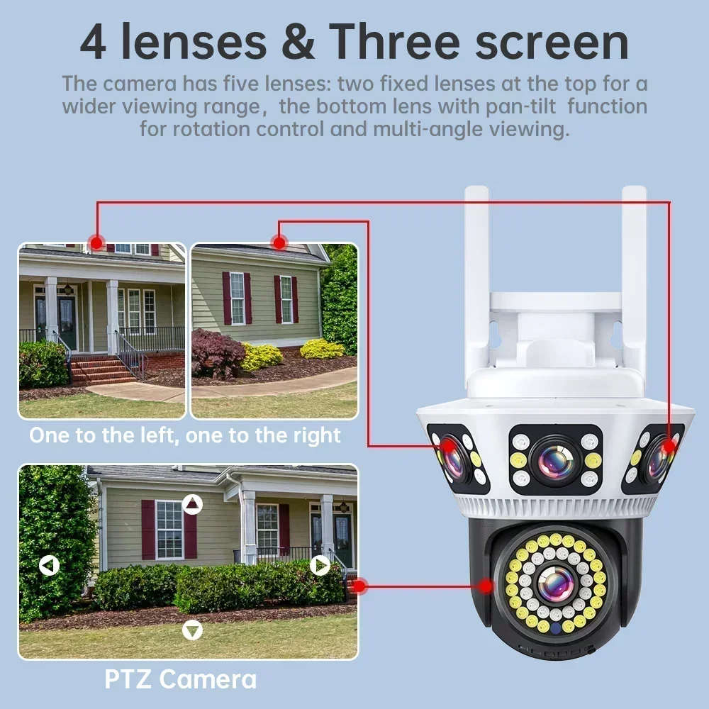 DIFANG 6K Outdoor WiFi Camera Surveillance 12MP Four-lens Three-screen Human Body Detection Bidirectional Voice 4K Camera CCTV