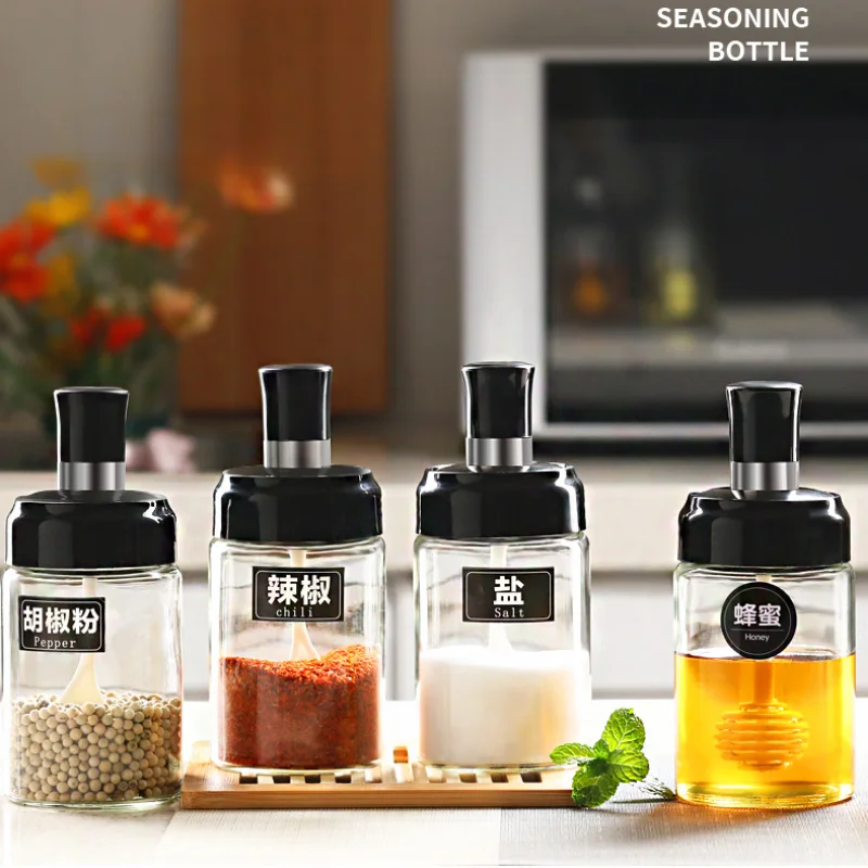 

2 in 1 Glass Spice Jar Cooking Salt Oil Honey Bottle Sugar Pepper Can Household Glass Seasoning Bottles Kitchen Tools Gadgets