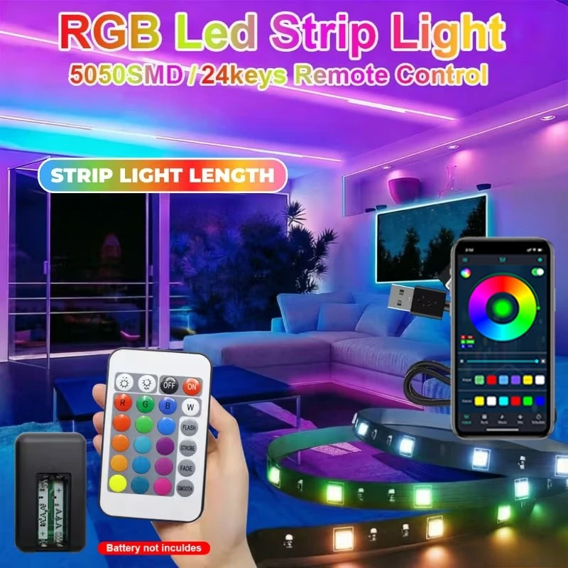 5050 RGB LED Strip Light with 24-Key Remote & SMART APP Control, Music Sync, 16 Million Colors & DIY Color Mix