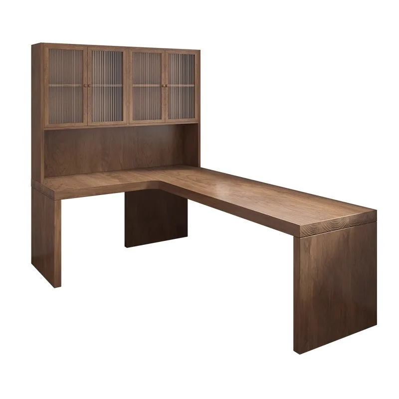 

Угловая книжная полка из цельного дерева, книжный шкаф для спальни, офиса, студента, письменный двойной компьютерный стол, угловой у стены
