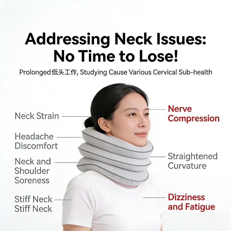 

Inflatable Neck Stretcher Tech Cloth Cervical Traction Device Adjustable Inflatable Neck Brace for Driving Office Home Use