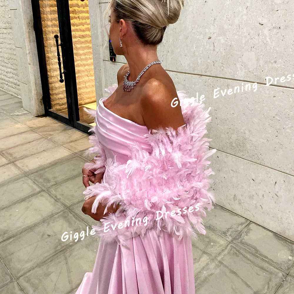 Giggle Satin Feathers Close-Fitting Prom Gown Saudi Arab Strapless Elegance Floor-Length Evening Party Dresses for Women 2024