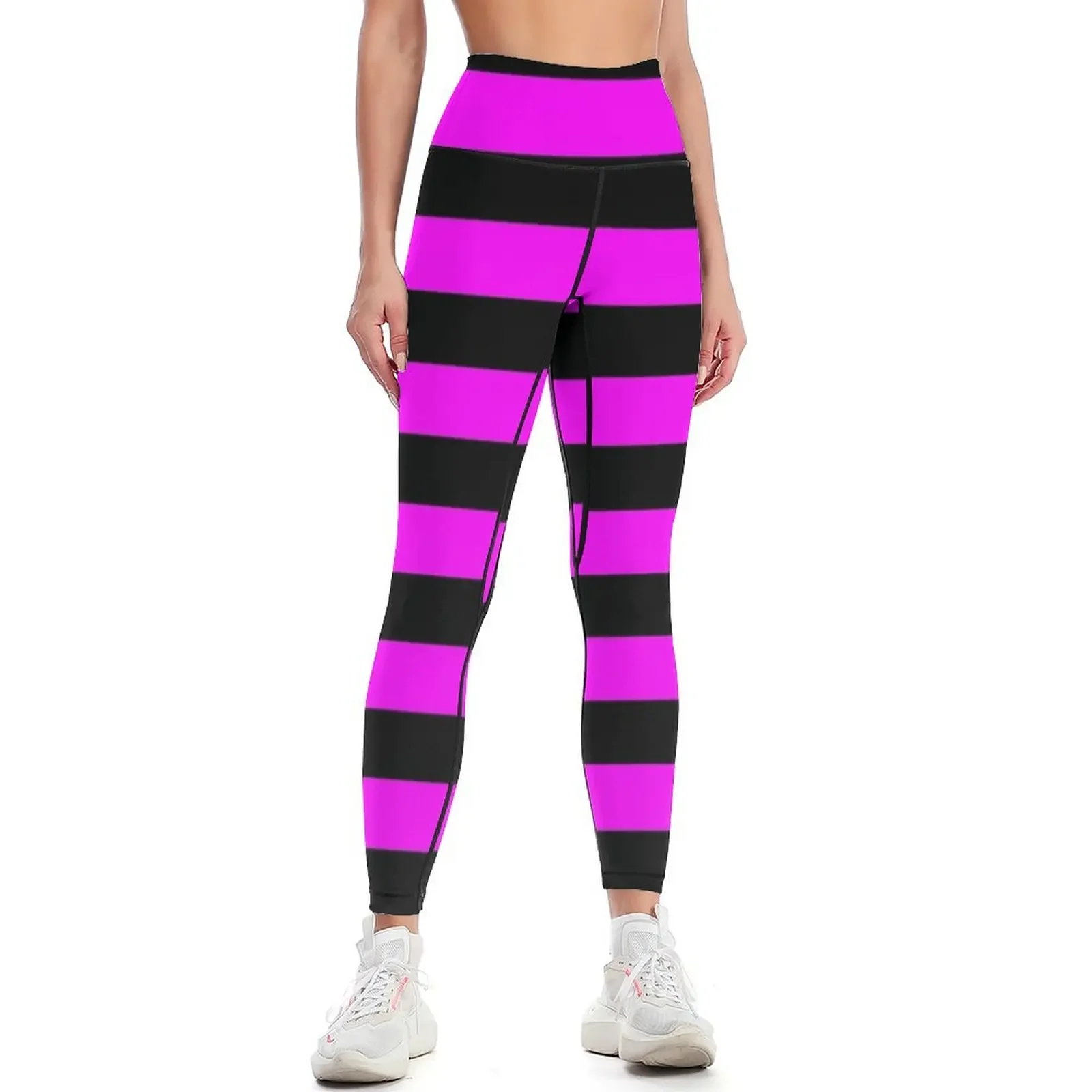 

Black and hot pink stripes Leggings Golf wear Women's sports Sports pants for harem pants Womens Leggings