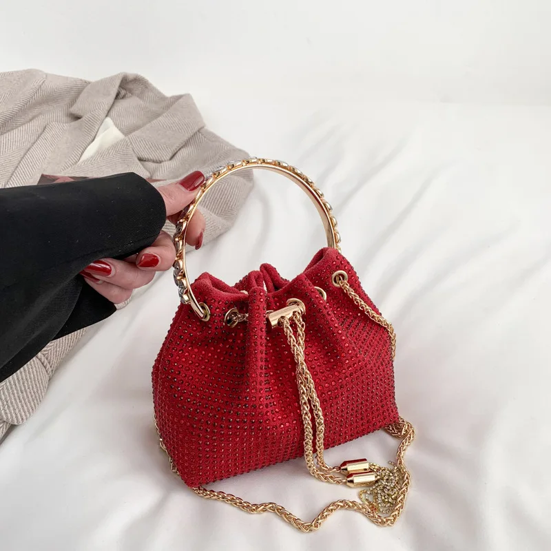 Luxury Diamonds Designer Party Handbag 2023 Tassel Chain Evening Clutch Bag Diamond Bucket Shoulder Bags Purses And Handbag