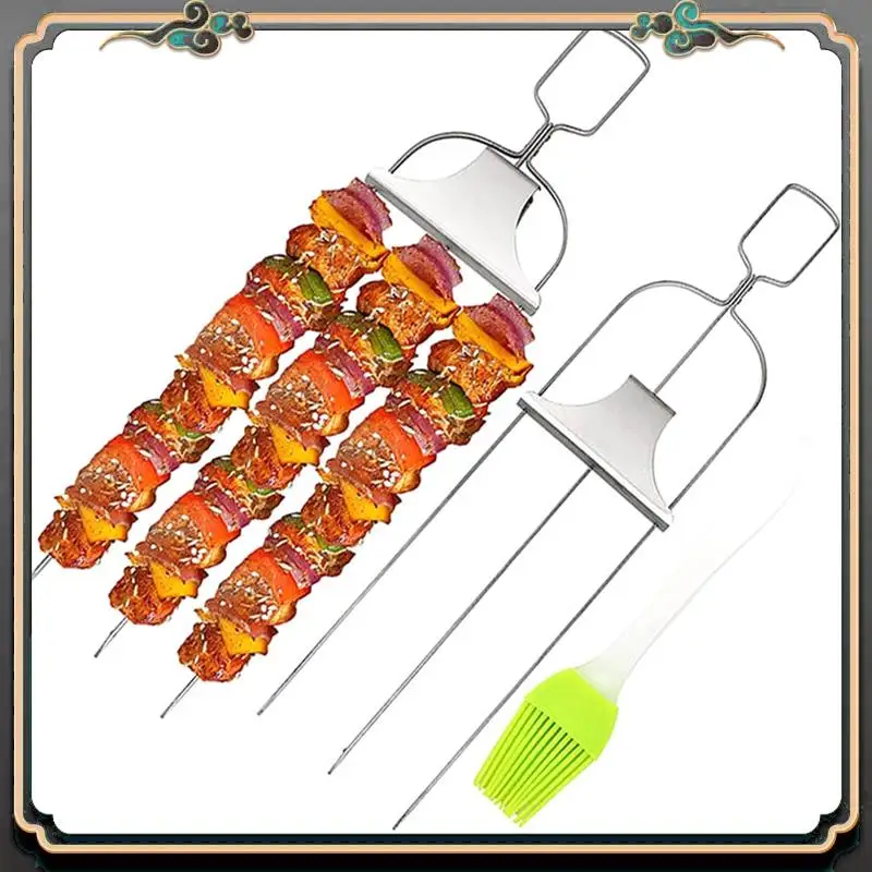 

2-Pack Set Stainless Steel 14Inch BBQ Shish Kabob Skewer Sticks For Grill Outings Cooking Tools,