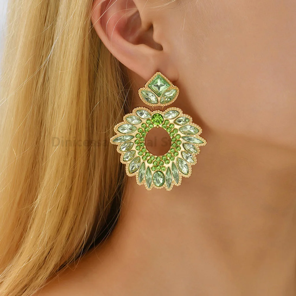 Charm Multicolored Crystal Big Dangle Drop Earrings For Women Trendy Vintage Luxury Chandelier Pageant Prom Pendant Jewelry Gift