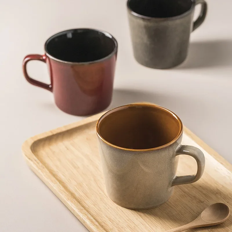 LingAo-Ceramic Water Cup, Japanese Style, Kiln transformation, Household, Couple, Creative, Milk, Breakfast, Oatmeal