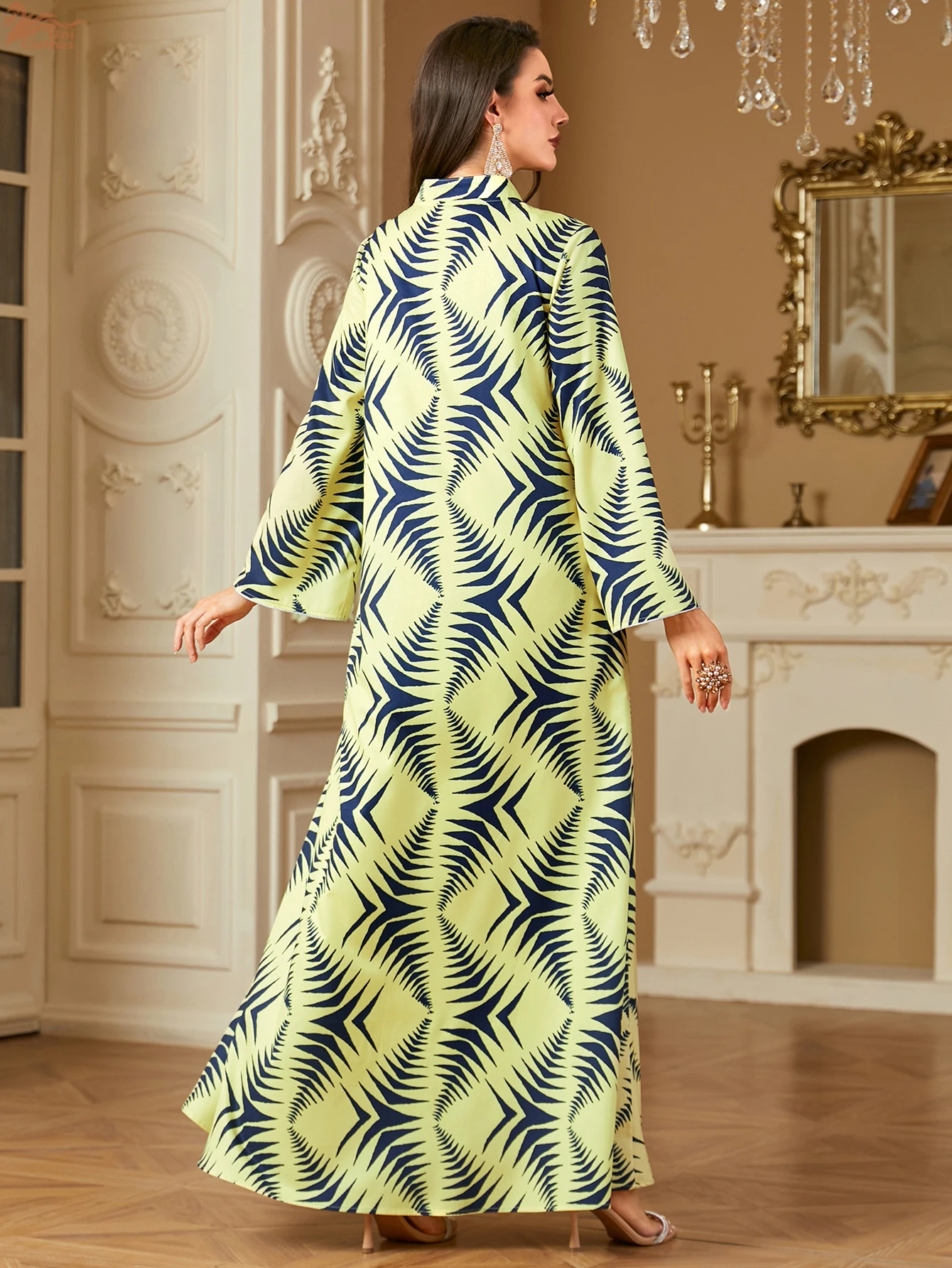 Uni ใหม่มุสลิมพิมพ์ลายดอกไม้ Maxi Abaya พู่แขนยาวชุด Caftan Marocain Femme 2025