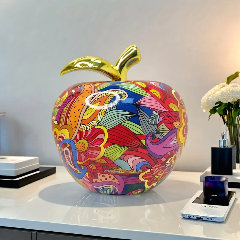 Modern Apple Sculpture Resin Creative Painted Peaceful Apple Sculpture Desktop Ornament Home Living Room Decoration Gift
