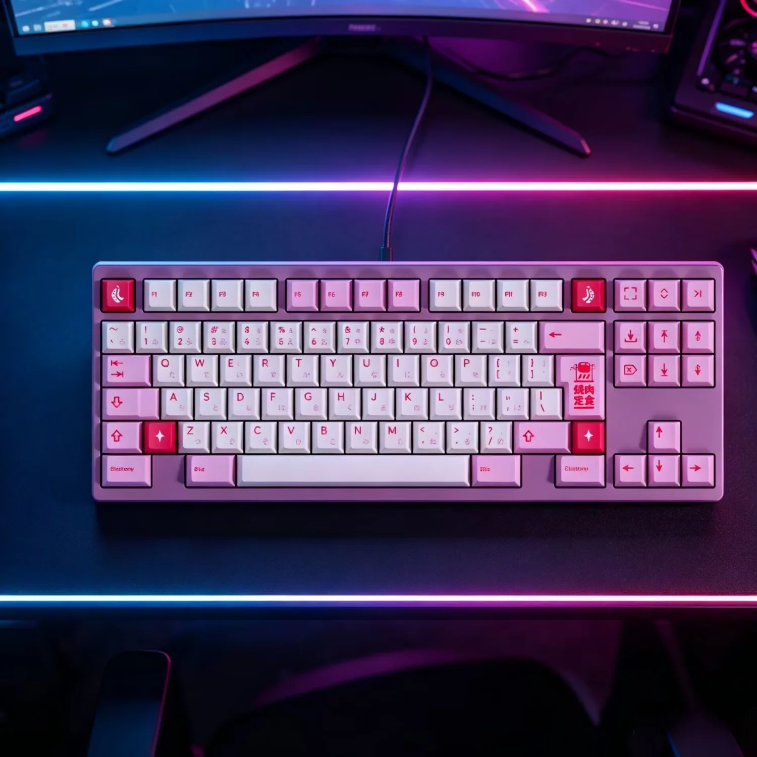 Pbtfans Keycap RIM R2 Pink Keyboard Keycaps Set PBT Dye Sublimation Anime Key Caps for Cherry MX Switch Mechanical Keyboard Gmk