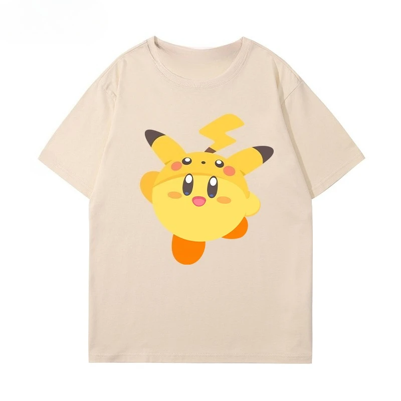 تي شيرت بوكيمون بيكاتشو ونجمة كيربي محيطية بأكمام قصيرة للرجال والنساء صيفي فضفاض من القطن الخالص متعدد الاستخدامات #5