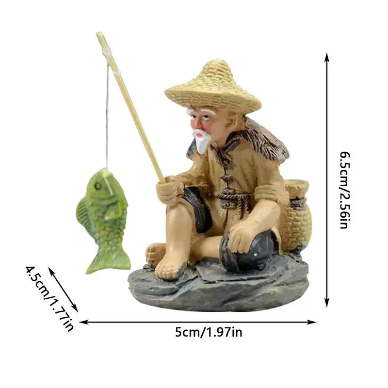 Fishing Ornament For Table Fishing Decorations Dollhouse Accessories Fish Tank Ornaments Fisherman PVC Figurine For Fish Tank