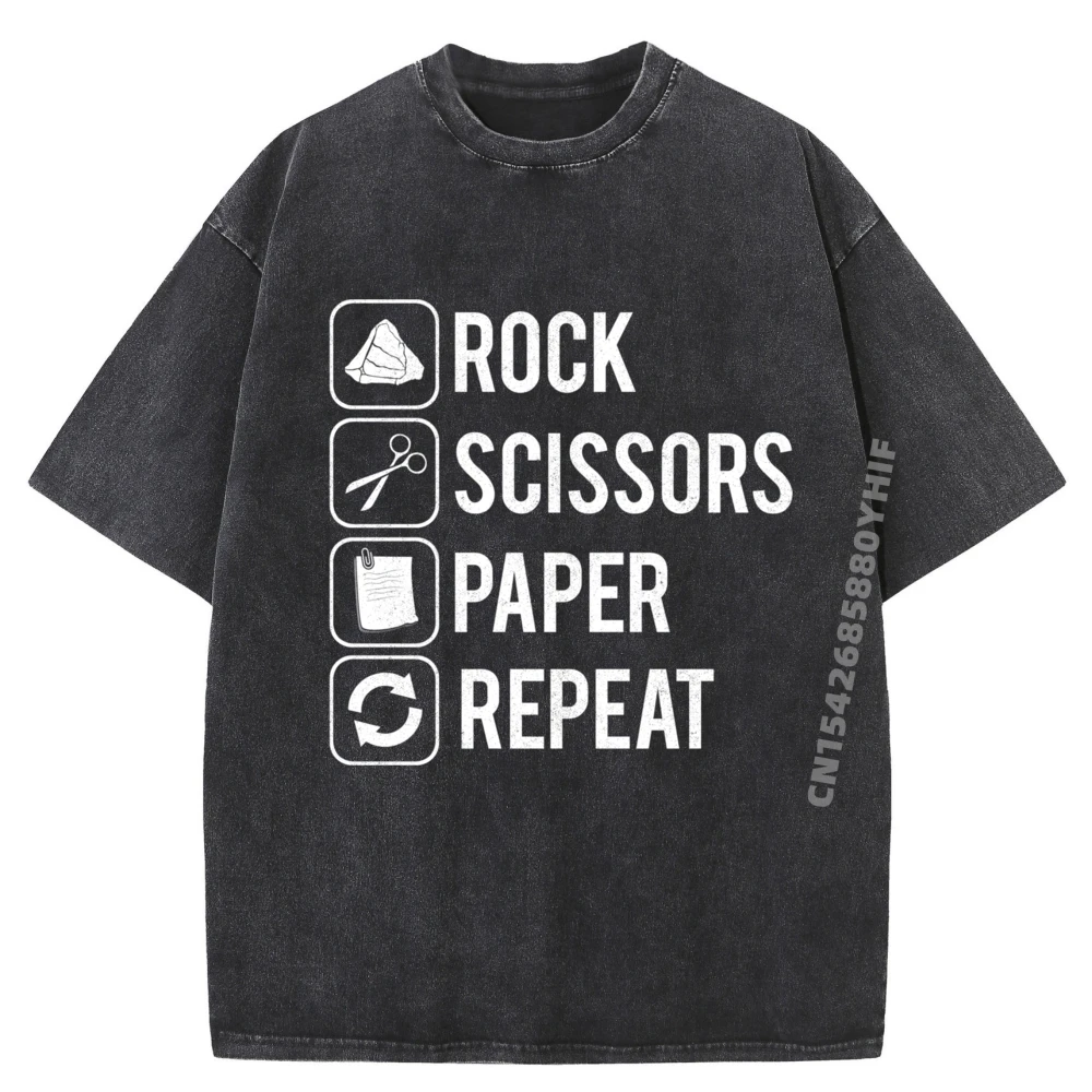 

Rock Paper Scissors Repeat Luxury Designer T-shirt Man Tops & Tees Hip Hop Graphic Printed Washed T Shirt Group