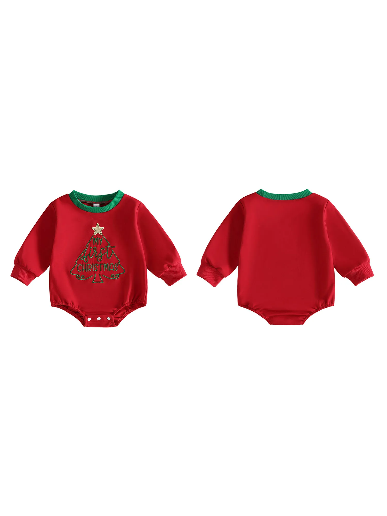 Crew-Neck-Bodysuits Bodysuits Christmas Romper Girl Crew Neck Embroidery Compact Crew-Neck-Bodysuits Bodysuits