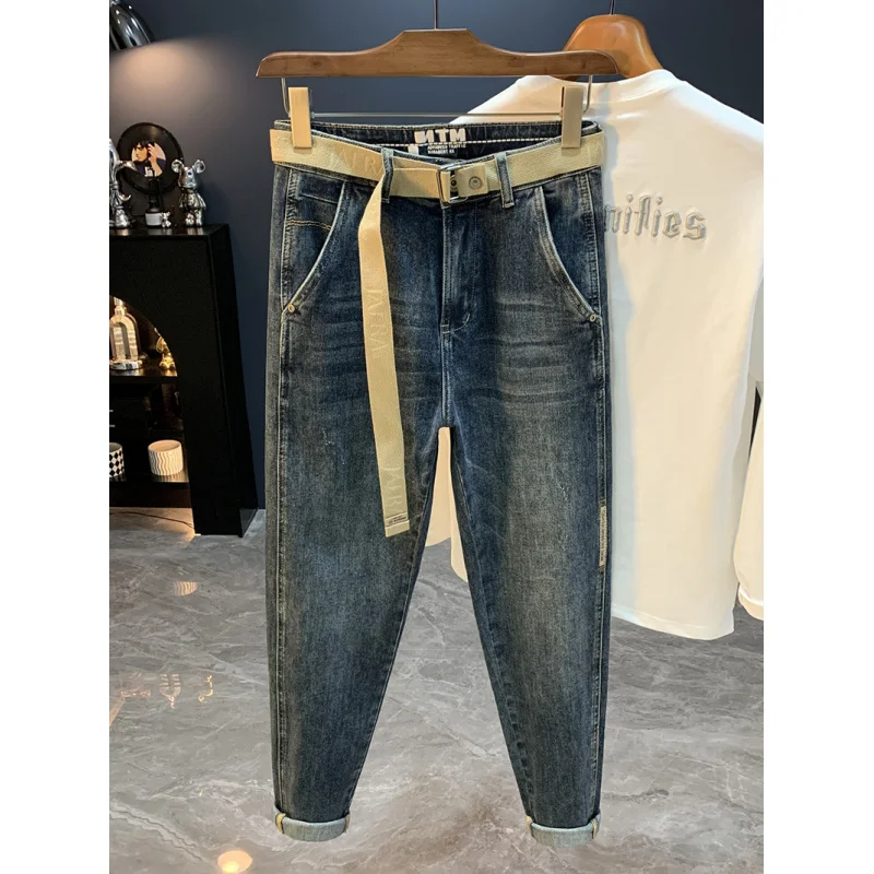 جينز جديد غير رسمي بجيب مائل لعام 2025 للرجال، سروال خريفي متعدد الاستخدامات وقصة ضيقة وتنحيف مدبب بأرجل صغيرة