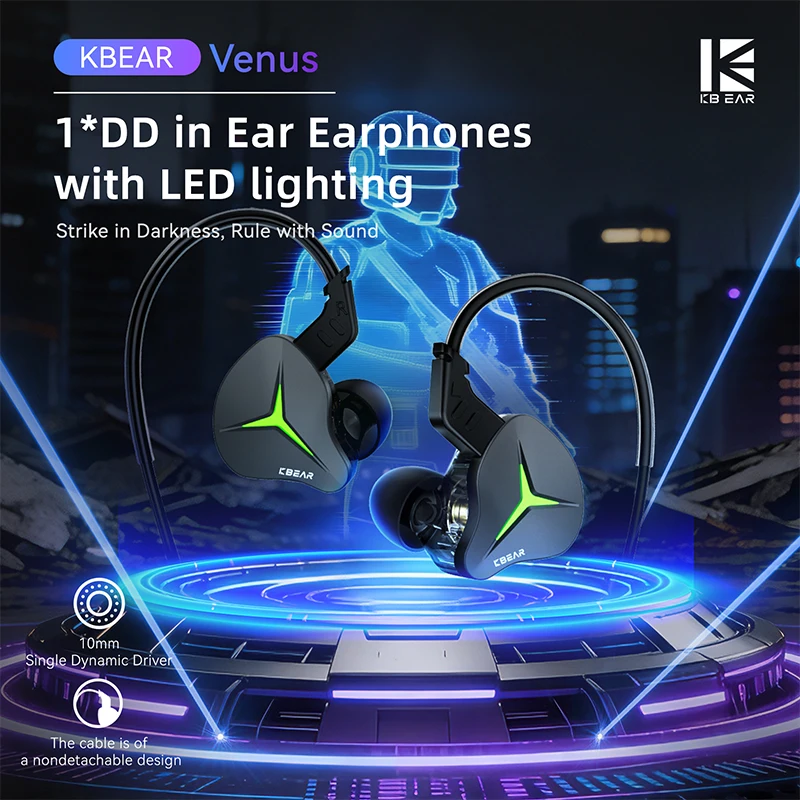 KBEAR Venus CG01 1DD IEM 10mm PU+LCP ダイナミックドライバー USB-C DSP HiFi インイヤーモニター RGB LED ゲーミングイヤホン マイク付き