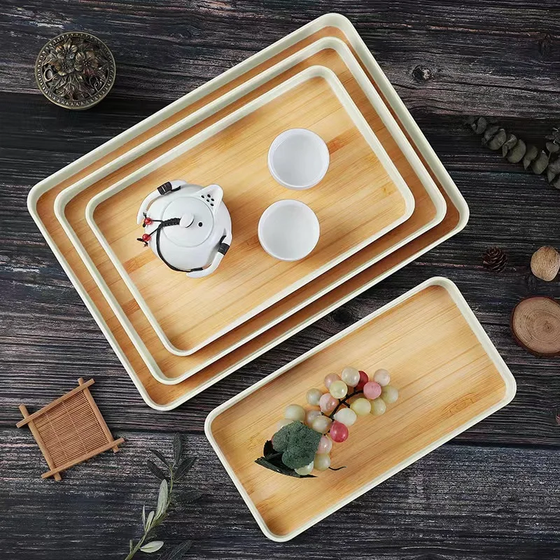 Bandeja De Armazenamento De Padrão De Bambu De Imitação, Placa Retangular De Bule Espessado, Ferramentas De Cozinha Multifuncionais, Estilo Japonês