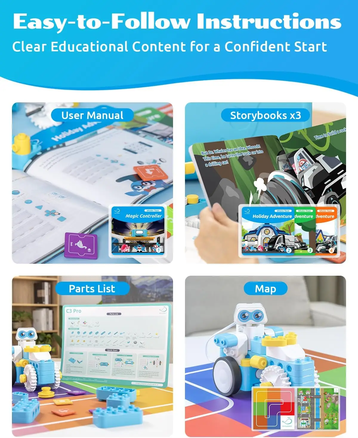 Kit de robot télécommandé et de codage C3 Pro 12 en 1 pour enfants 4+, programmation avancée de panneaux et de cartes intelligents, jouet STEM éducatif, Bl