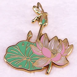 Dragonfly Lotus Brooch Romantic Flower Insect Badge Gift
