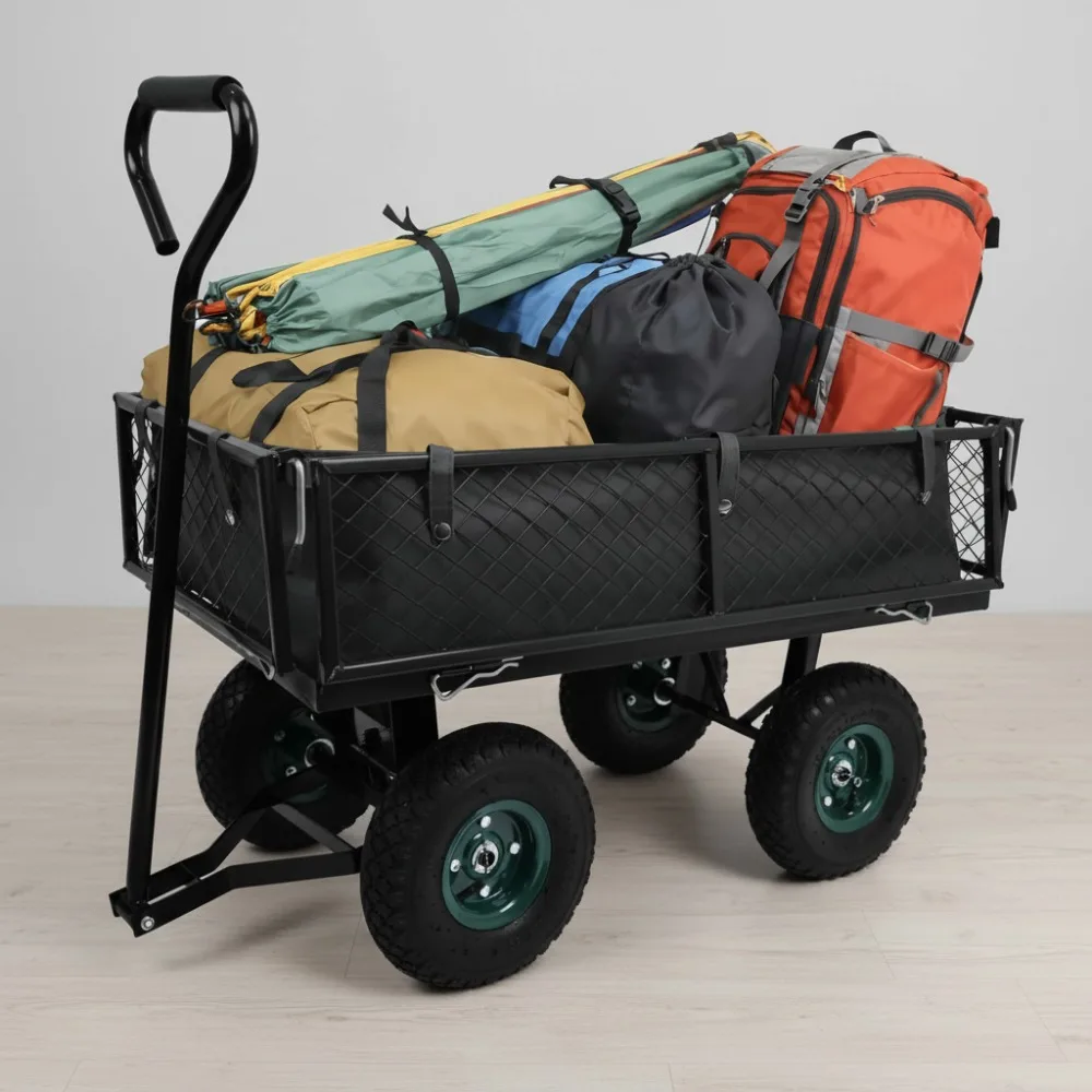 

Heavy Duty Utility Wagon Cart with Removable Mesh Sides, 400 LBS Capacity for Home Garden Outdoor Use