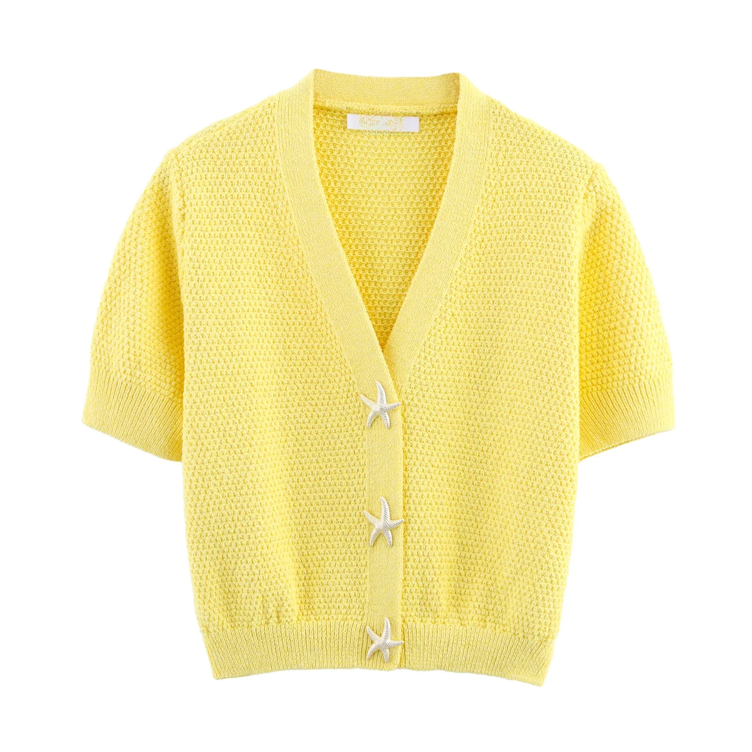 سترة صيفية محبوكة على شكل نجمة مزينة بأزرار على الطراز الأوروبي والأمريكي سترة نسائية مفتوحة ملابس خارجية عصرية