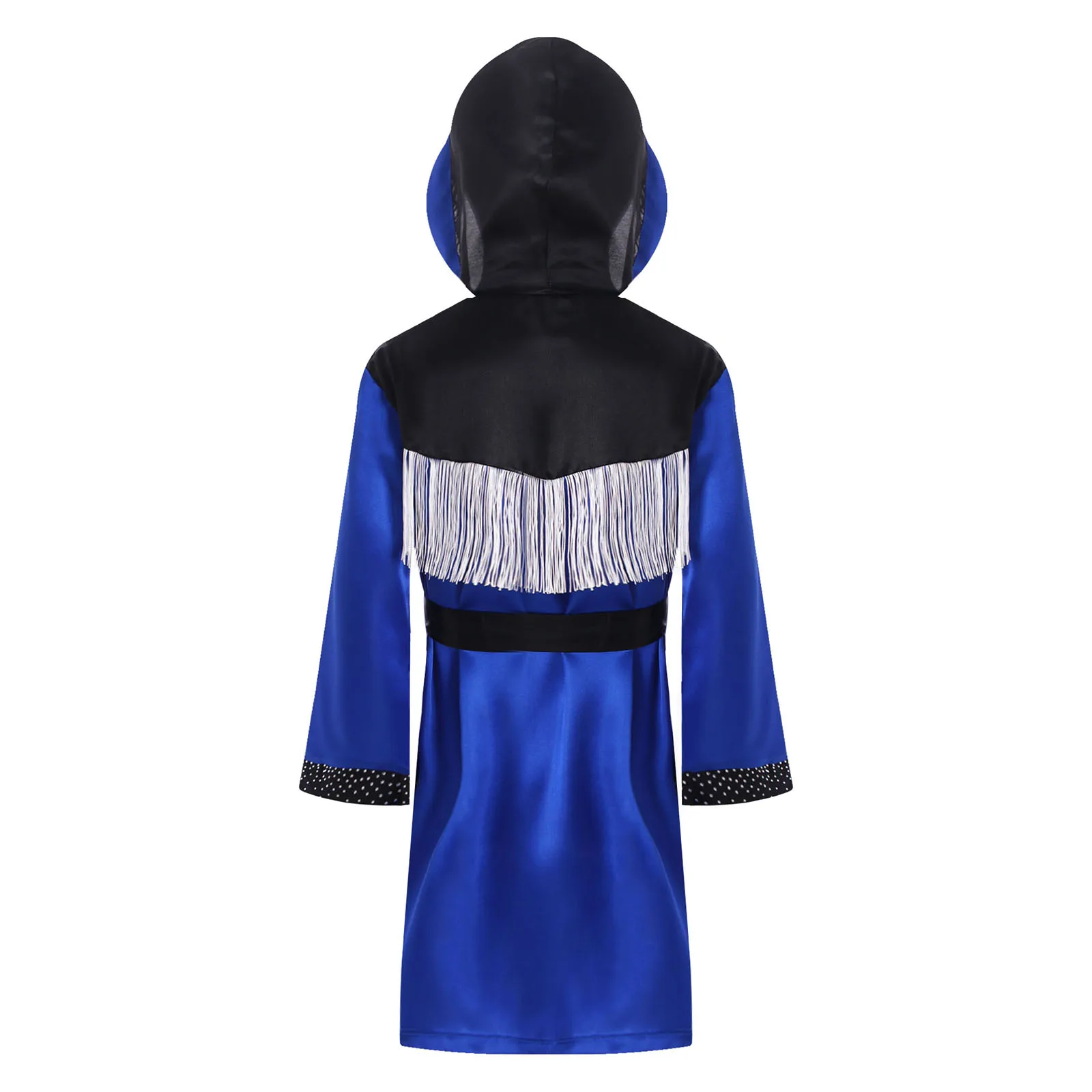 Unisex Boys Girls Sportswear Boxing Outfits Tassel Satin Hooded Robe with Belt Competition Carnival Halloween Cosplay Clothing