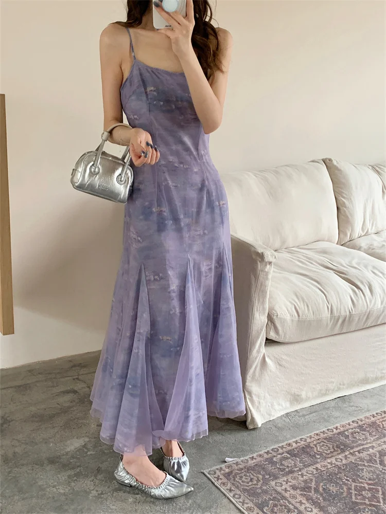 

SM Women Summer Strapless Elegant Long Dress 2025 Purple Floral Print Long Midi Holiday Dresses Female Clothes (J1095