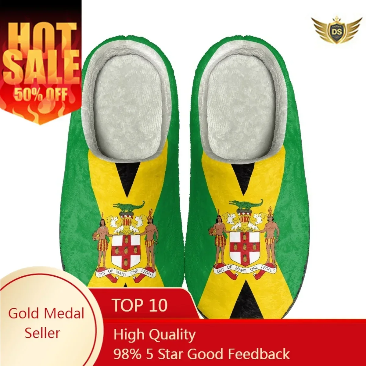 

Jamaican Flag Print Casual Men's Slippers Comfortable Women's Home Flat Cotton Slippers Autumn Winter Warm Couple Home Footwear