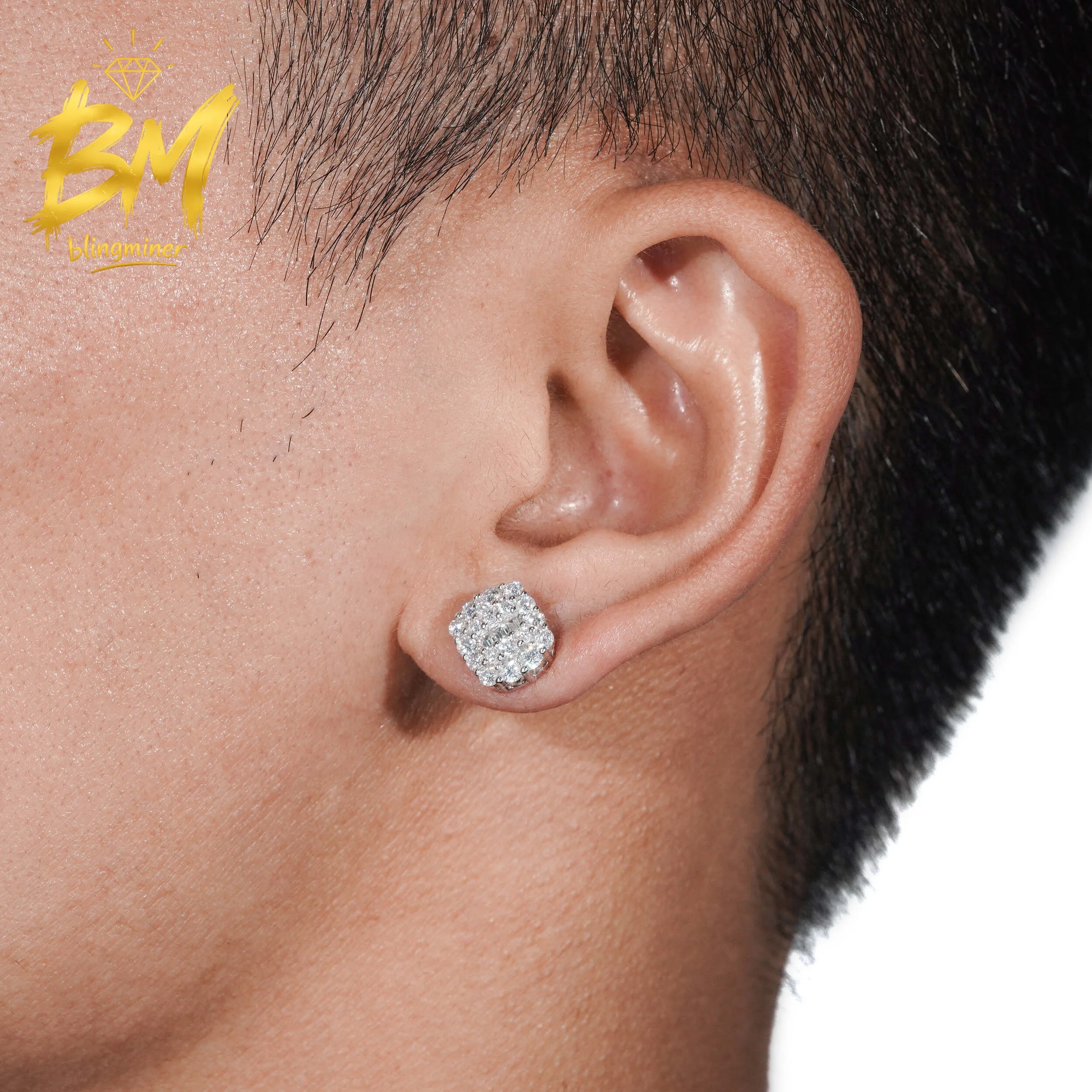 Blingminer 10mm Square VVS Moissanite Earrings For Men Women S925 Silver Ear Studs Jewelry Pass Diamonds Tester GRA Free Shippin