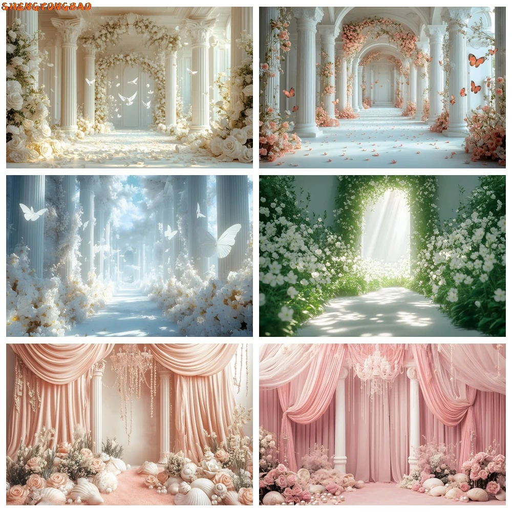 

Wedding Bridal Shower Photography Backdrop Flowers Curtain Birthday Party Portrait Photocall Background Decor Photo Studio Props