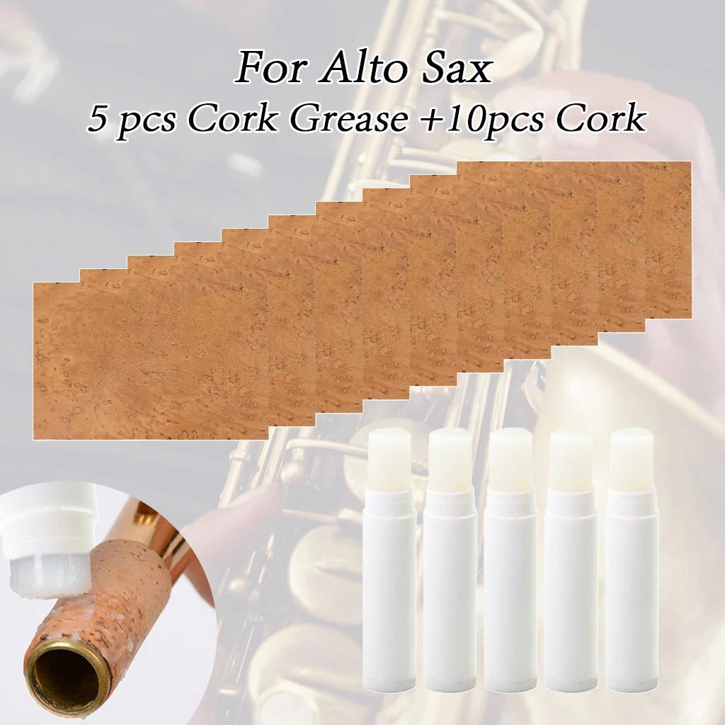 

Tenor/Alto Saxophone Clarinet Natural Durable Wooden Neck Joint Cork Saxophone Accessories 5pcs Cork Grease+10pcs Cork Sets