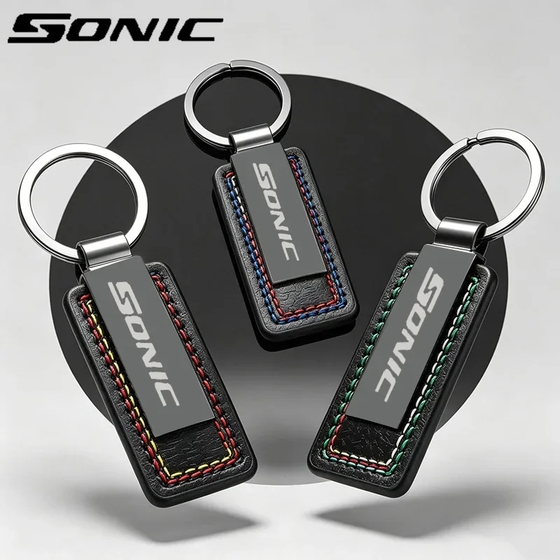 Leather Car Emblem Keychain Key Ring Holder For Chevrolet SONIC Logo Auto Styling Badge Keyring Buckle Gift Pendant Accessories
