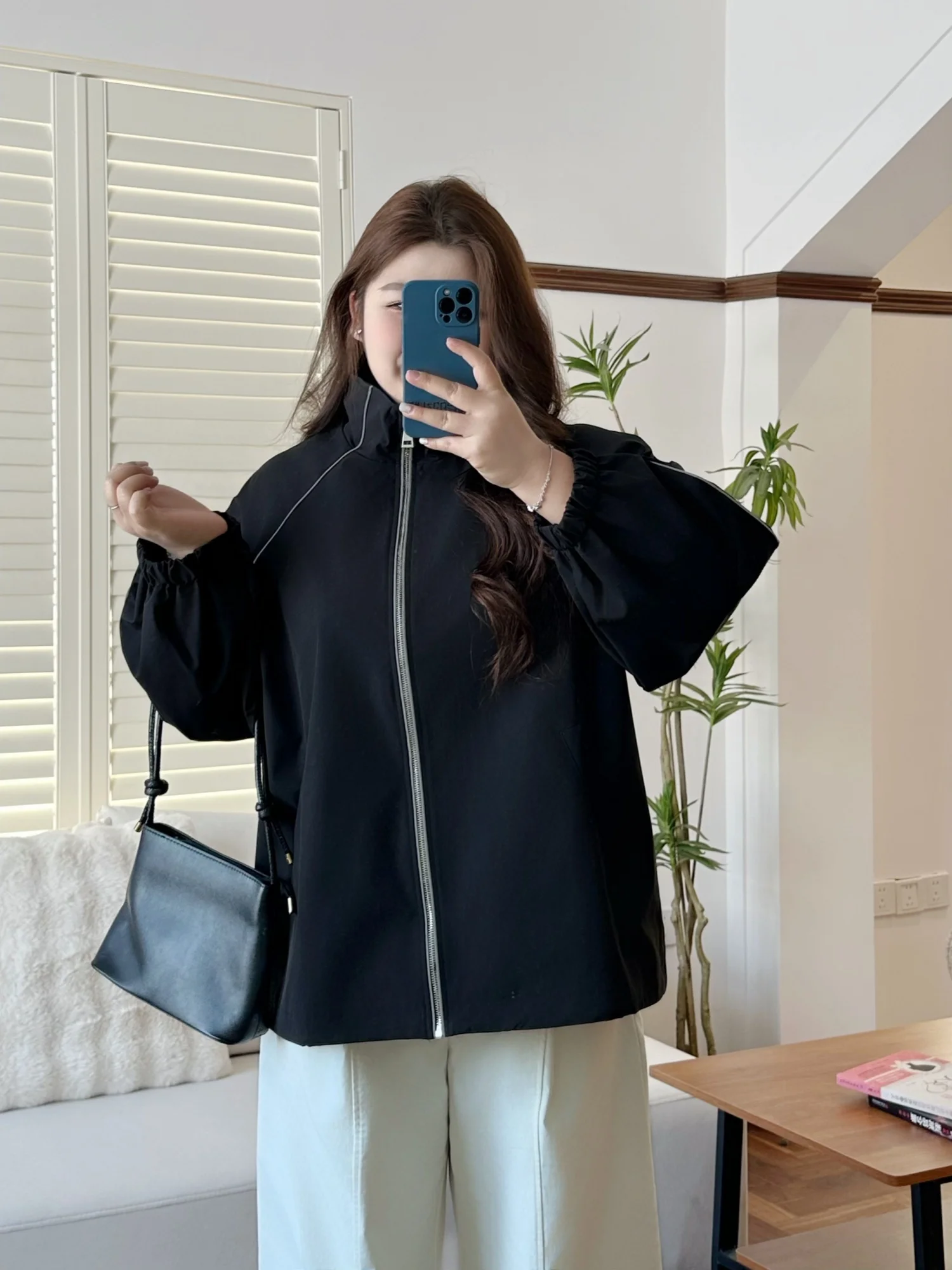 

plus Size Women's Spring New Style Lapel Outerwear Loose Slimming High-End Feeling Top Casual Commute Polyester Fiber Jacket