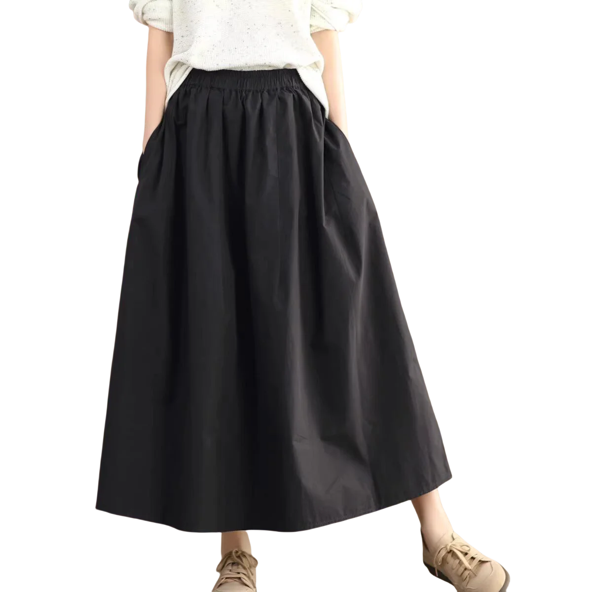 

Хлопковая юбка трапециевидной формы, женская свободная расклешенная юбка-миди, винтажная повседневная юбка со средней талией, однотонная деловая юбка